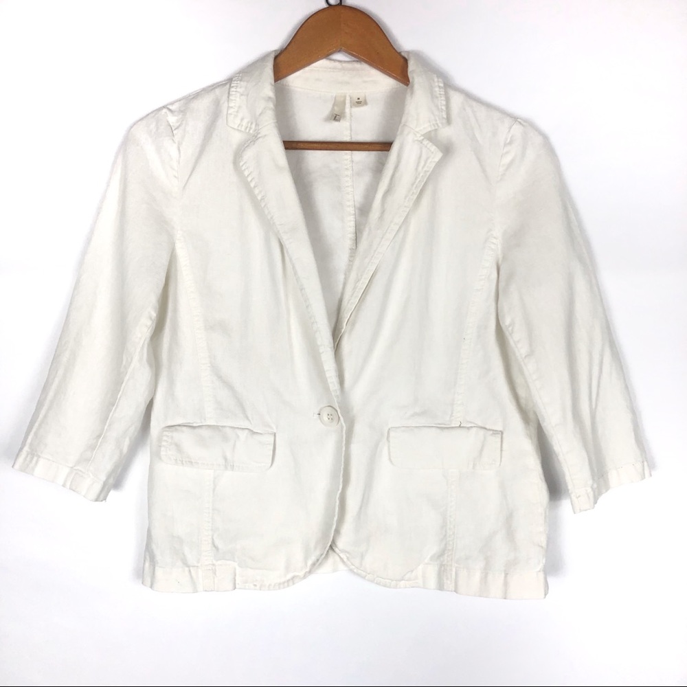 frenchi White linen blend blazer button closure